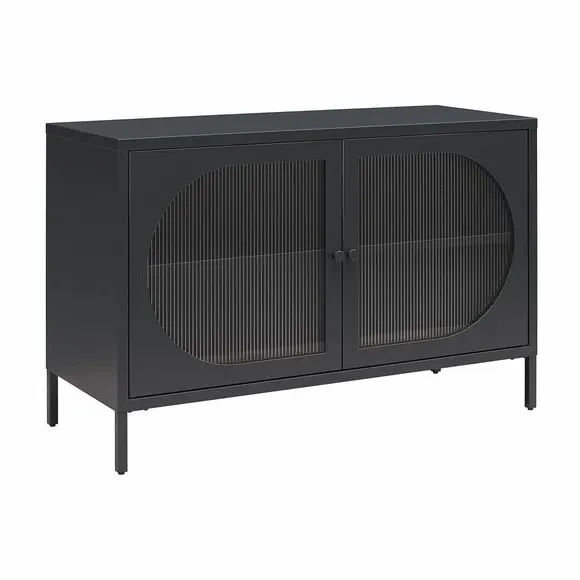 Low Sideboard with Fluted Doors - Black, Glass