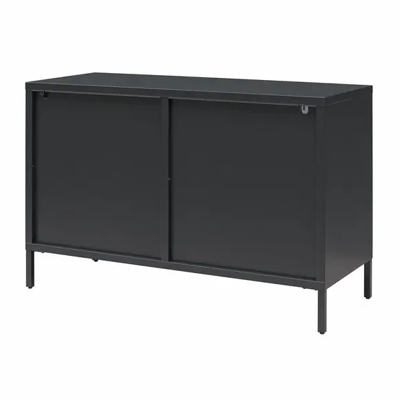 Low Sideboard with Fluted Doors - Black, Glass