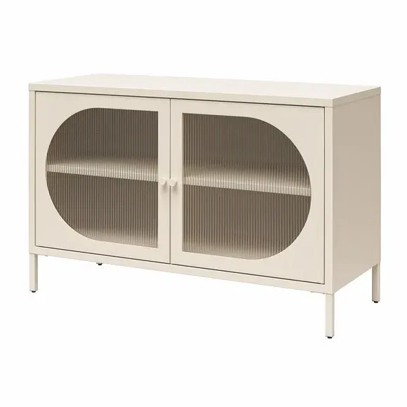 Low Sideboard with Fluted Doors - Parchment, Glass