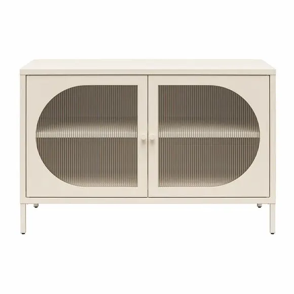 Low Sideboard with Fluted Doors - Parchment, Glass