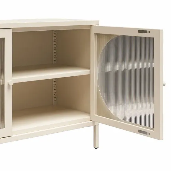 Low Sideboard with Fluted Doors - Parchment, Glass