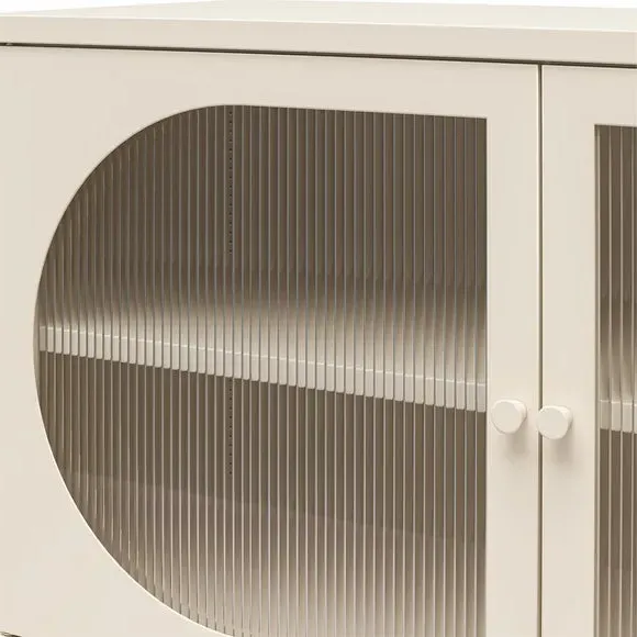 Low Sideboard with Fluted Doors - Parchment, Glass