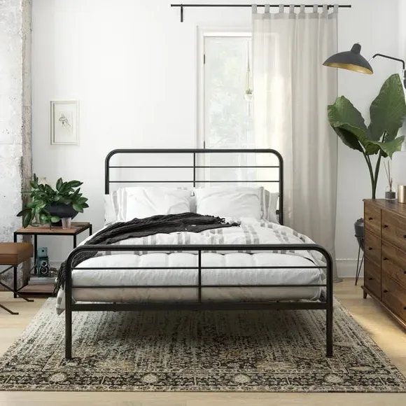 Metal Bed Frame with Slat Support - Black