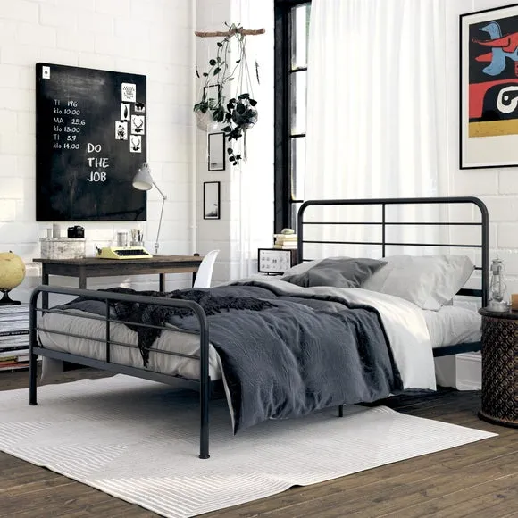 Metal Bed Frame with Slat Support - Black