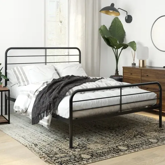 Metal Bed Frame with Slat Support - Black
