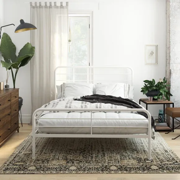 Metal Bed Frame with Slat Support - White