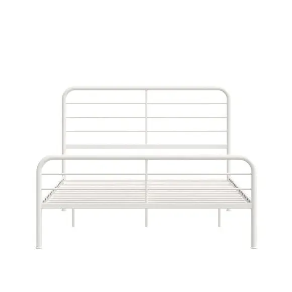 Metal Bed Frame with Slat Support - White