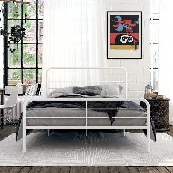 Metal Bed Frame with Slat Support - White