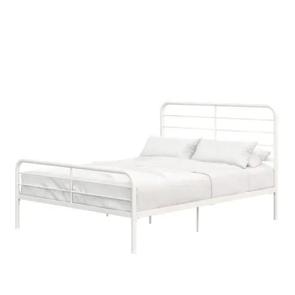 Metal Bed Frame with Slat Support - White