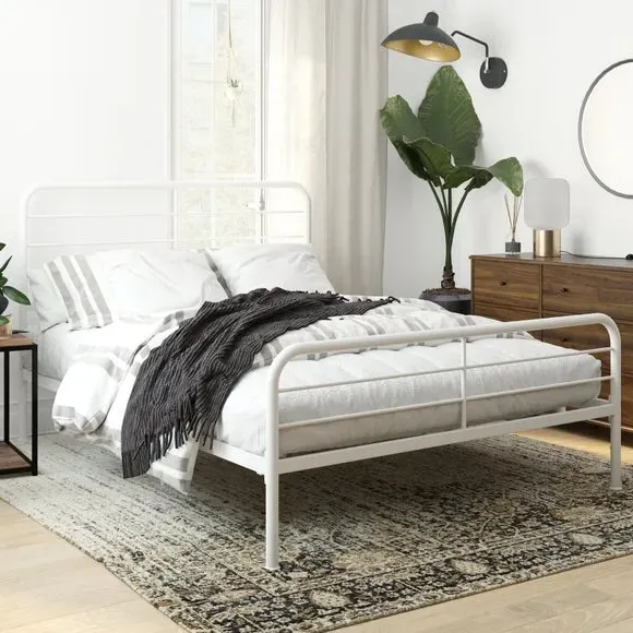 Metal Bed Frame with Slat Support - White