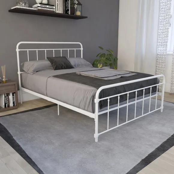 Metal Bed Frame with Storage - White