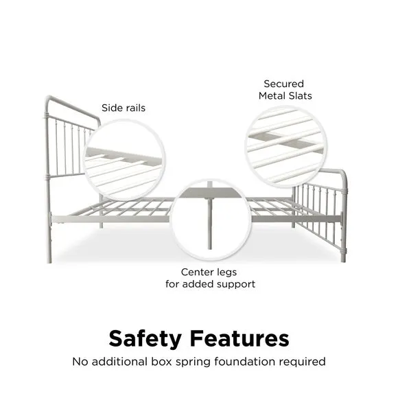 Metal Bed Frame with Storage - White