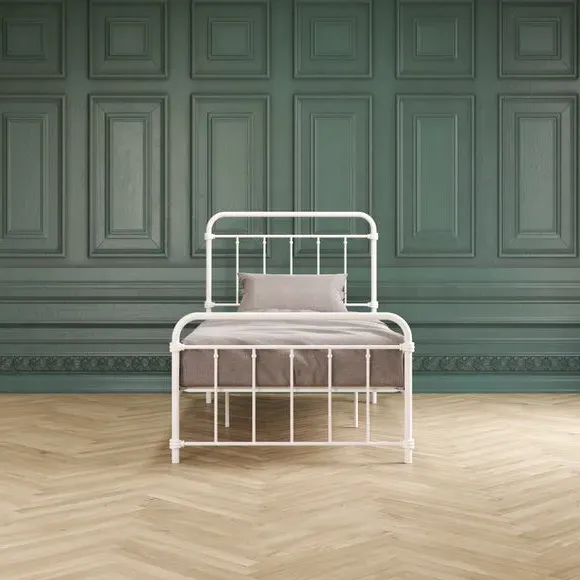 Metal Bed Frame with Storage - White