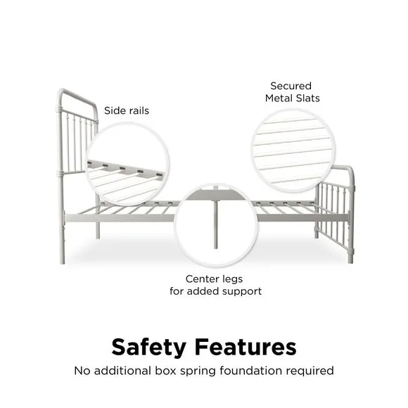 Metal Bed Frame with Storage - White