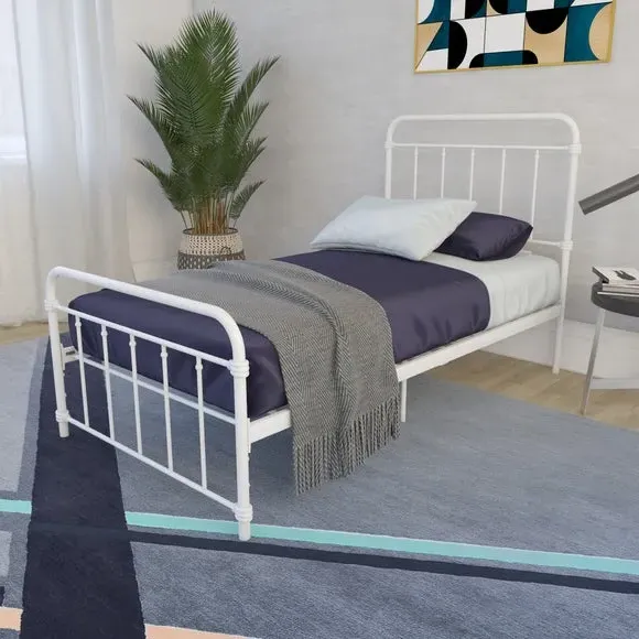 Metal Bed Frame with Storage - White