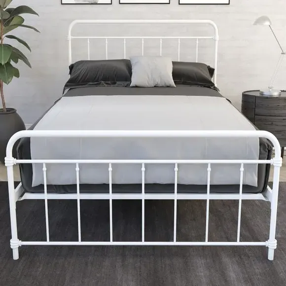 Metal Bed Frame with Storage - White