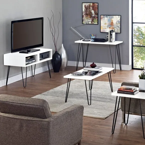Retro Coffee Table with Hairpin Legs - White