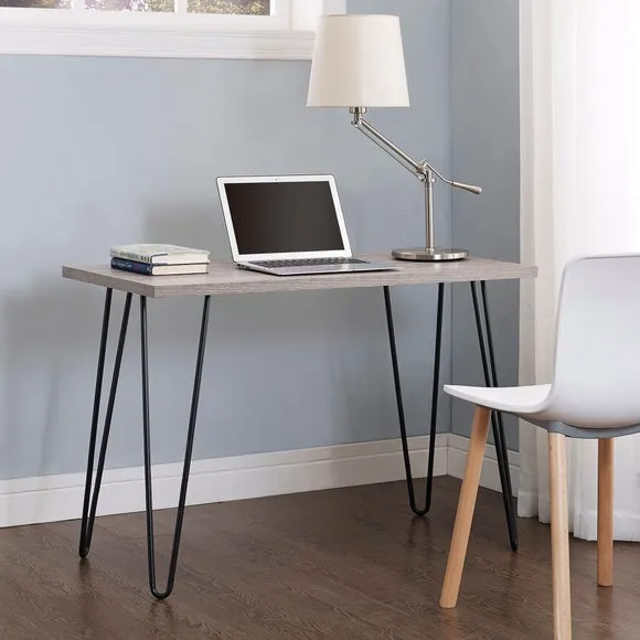 Retro Desk with Hairpin Legs - Grey, Wood Grain image