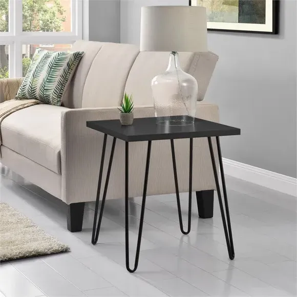 Retro Side Table with Hairpin Legs - Black