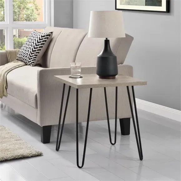 Retro Side Table with Hairpin Legs - Oak