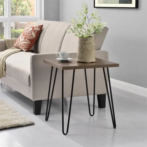 Retro Side Table with Hairpin Legs - Walnut