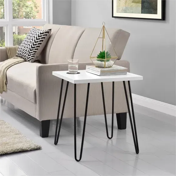 Retro Side Table with Hairpin Legs - White