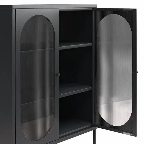 Small Fluted Sideboard - Black, Glass