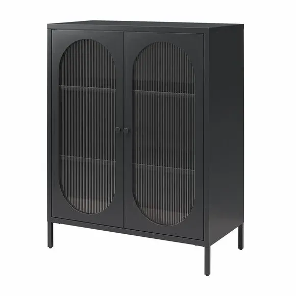 Small Fluted Sideboard - Black, Glass