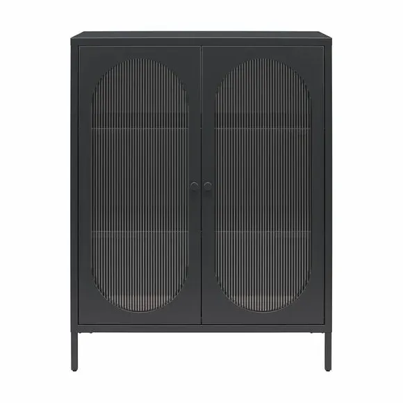 Small Fluted Sideboard - Black, Glass