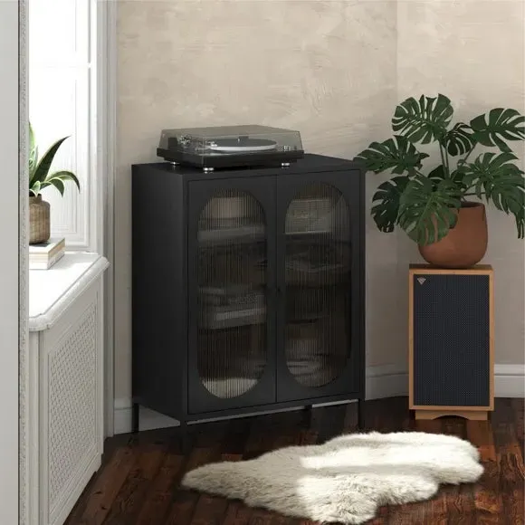 Small Fluted Sideboard - Black, Glass