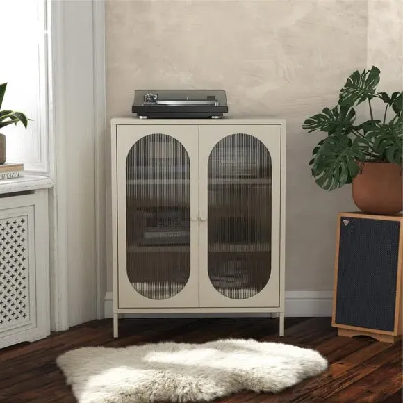 Small Fluted Sideboard - Parchment, Glass