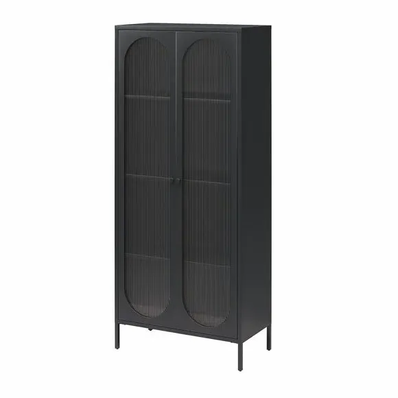 Tall Fluted Sideboard with Doors - Black, Glass