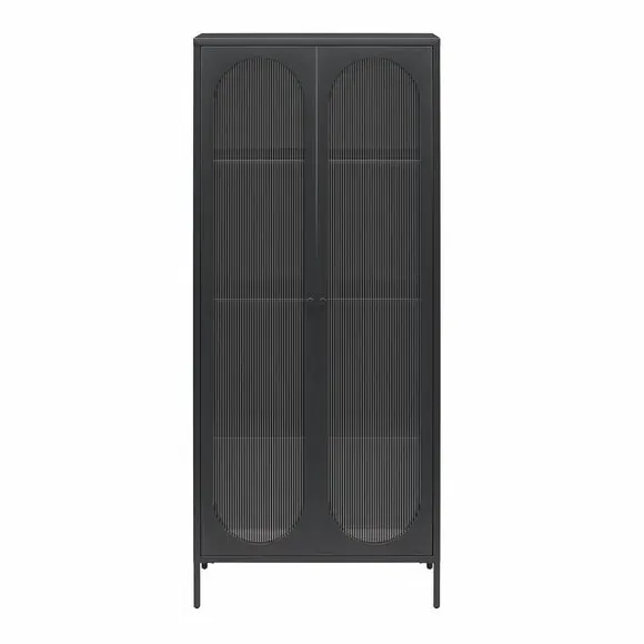 Tall Fluted Sideboard with Doors - Black, Glass