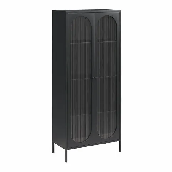 Tall Fluted Sideboard with Doors - Black, Glass