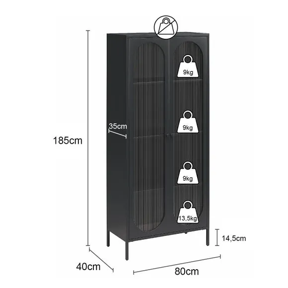 Tall Fluted Sideboard with Doors - Black, Glass