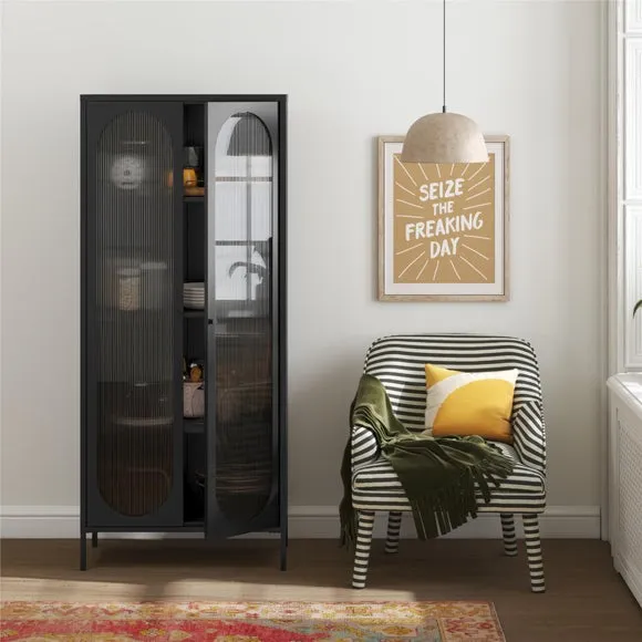 Tall Fluted Sideboard with Doors - Black, Glass image