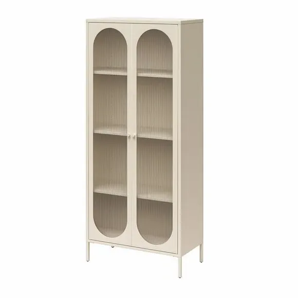 Tall Fluted Sideboard with Doors - Parchment, Glass