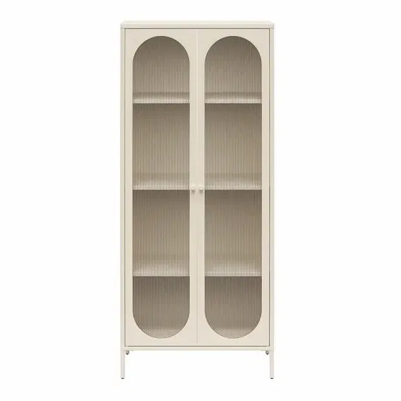 Tall Fluted Sideboard with Doors - Parchment, Glass