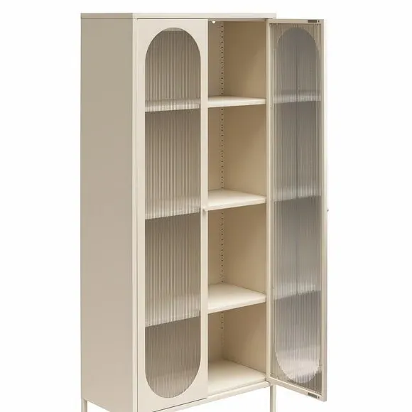 Tall Fluted Sideboard with Doors - Parchment, Glass