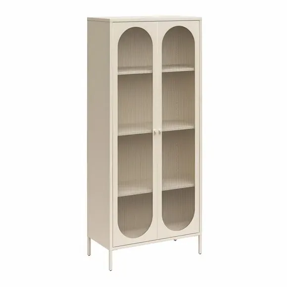 Tall Fluted Sideboard with Doors - Parchment, Glass