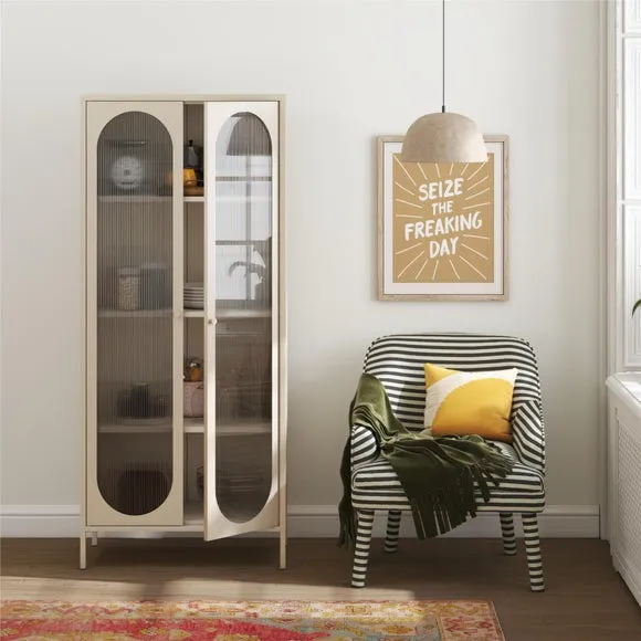 Tall Fluted Sideboard with Doors - Parchment, Glass