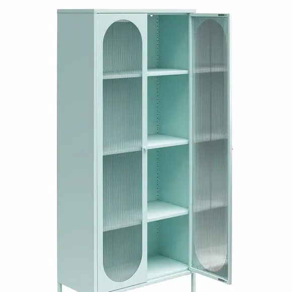 Tall Fluted Sideboard with Doors - Sky, Glass