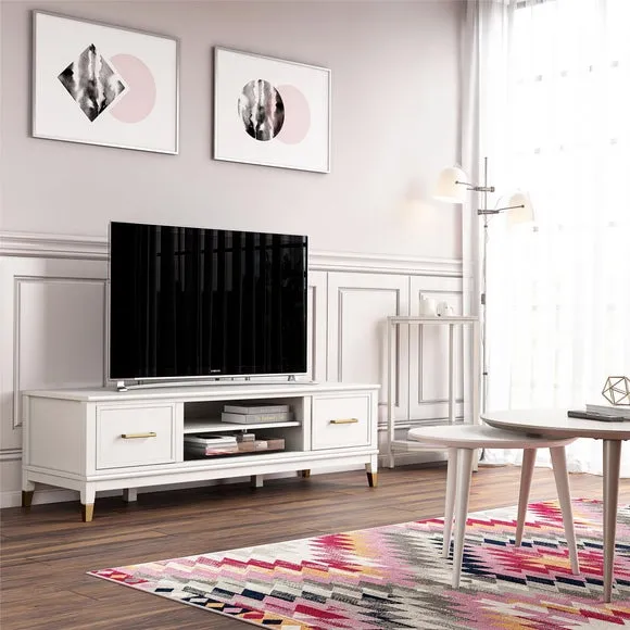TV Stand with Gold Accents - White, Wood