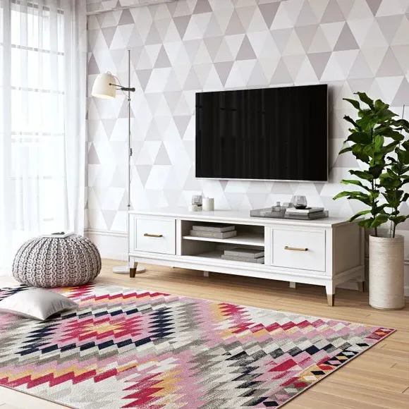 TV Stand with Gold Accents - White, Wood