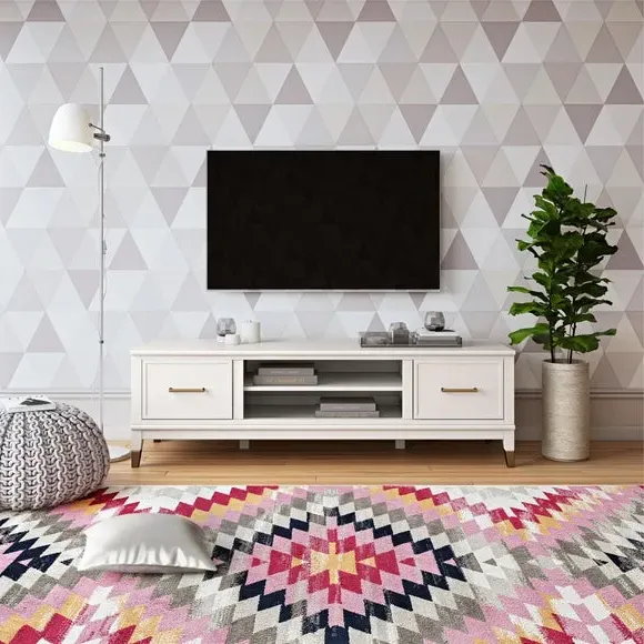 TV Stand with Gold Accents - White, Wood