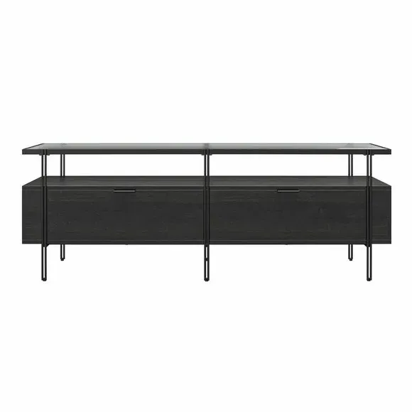 TV Unit with Glass Top - Black, Oak Effect image
