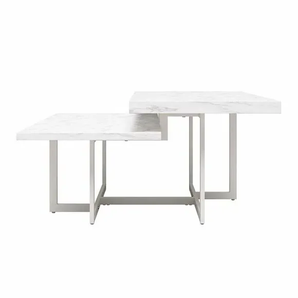 Two-Tier Coffee Table - White, Faux Marble