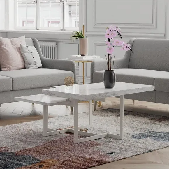Two-Tier Coffee Table - White, Faux Marble image