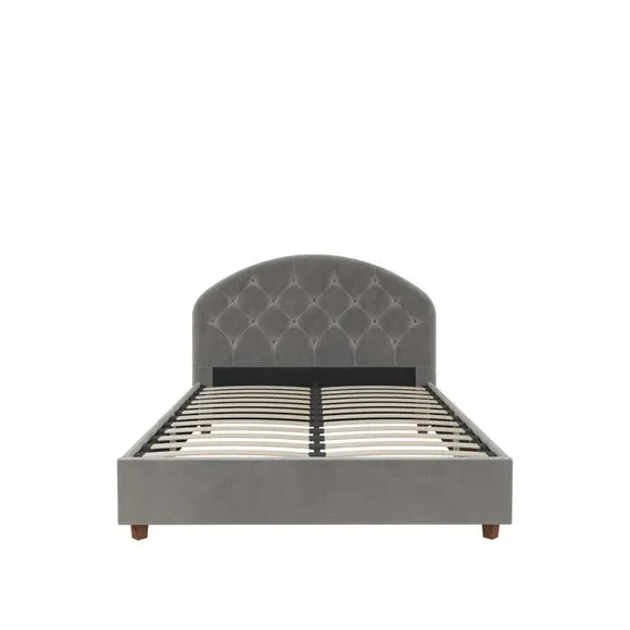 Upholstered Bed Frame with Tufting - Grey, Velvet