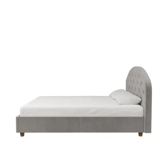 Upholstered Bed Frame with Tufting - Grey, Velvet